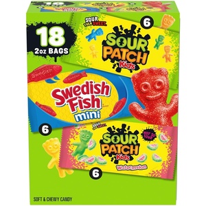 image:imageSOUR PATCH KIDS and SWEDISH FISH Mini Soft amp Chewy Candy Variety Pack Bulk Candy 182 oz Bags