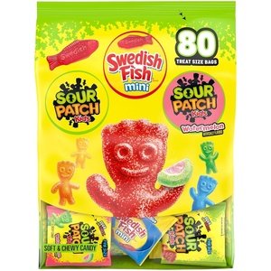 image:imageSOUR PATCH KIDS and SWEDISH FISH Mini Soft amp Chewy Gummy Candy Variety Pack Bulk Candy 80 TreatSize Snack PacksLarge