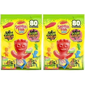 image:imageSOUR PATCH KIDS and SWEDISH FISH Mini Soft amp Chewy Gummy Candy Variety Pack Bulk Candy 80 TreatSize Snack PacksLarge Pack of 2
